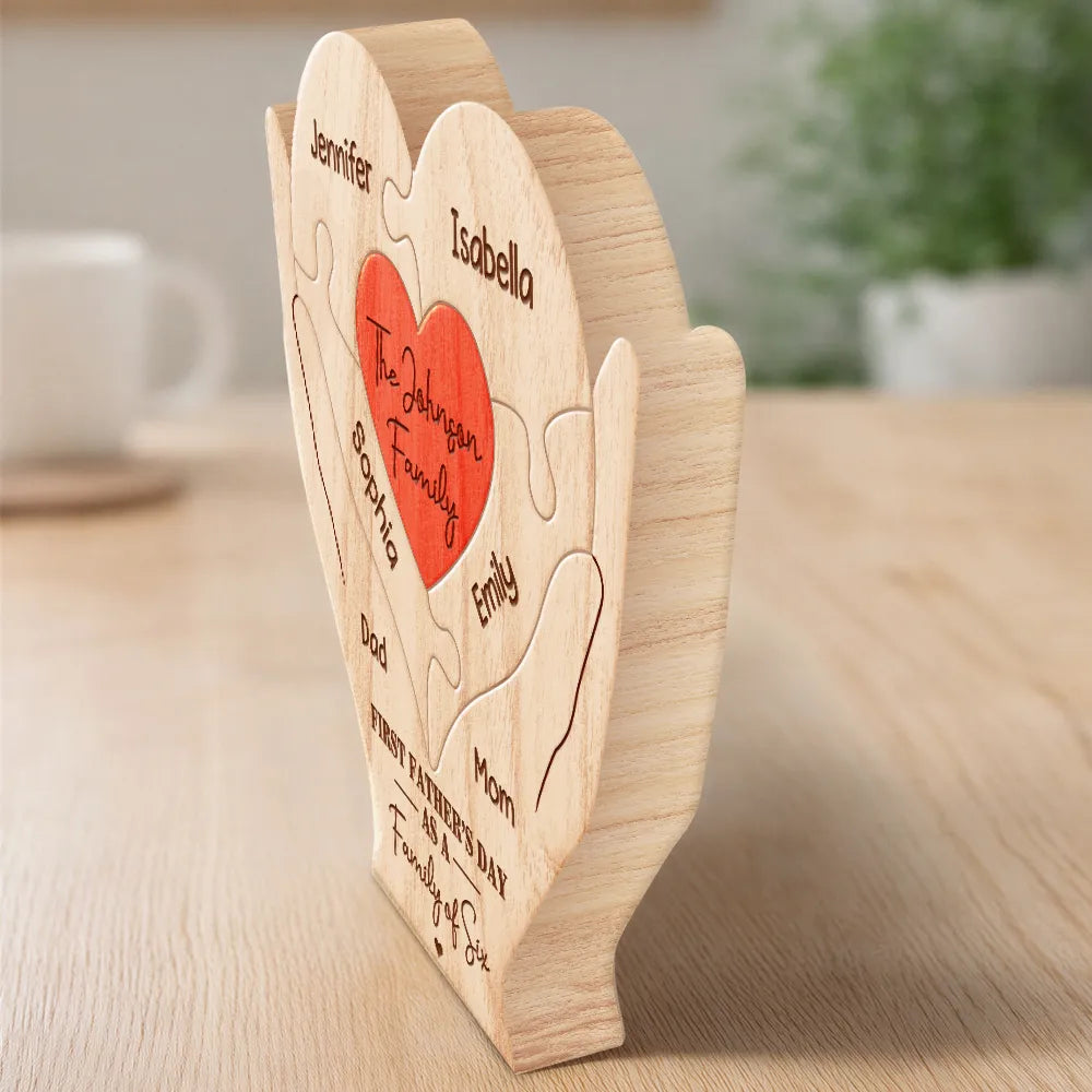 Family,Gift For Father,Happy,Non-Eng,Adorable - First Time Ever As Family Of Four Members - Personalized Custom Shaped Wooden Puzzle
