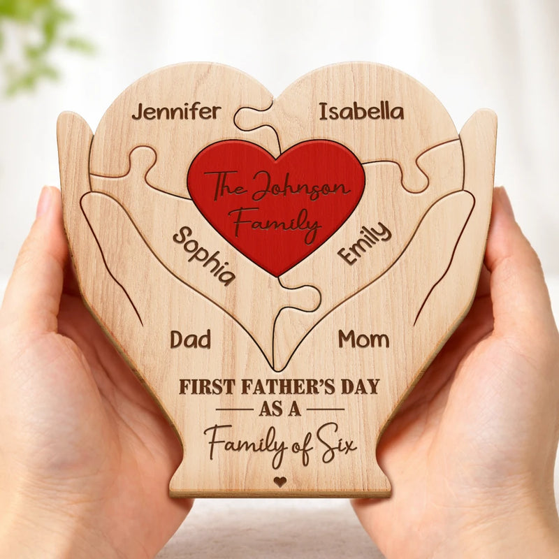 Family,Gift For Father,Happy,Non-Eng,Adorable - First Time Ever As Family Of Four Members - Personalized Custom Shaped Wooden Puzzle