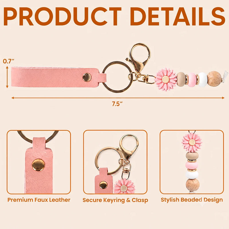 Confident, Icon - Birth Month Flower With Name - Personalized Leather Beaded Keychain
