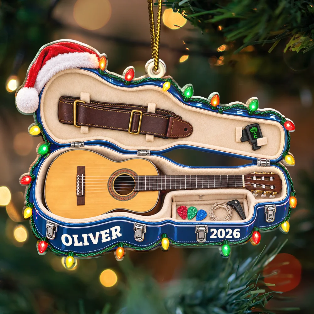 Christmas,Gift For Men,Gift For Yourself,Gifts For Him,Guitar,Happy,Icon,Music - Christmas Gift For Guitar Lovers - Personalized Guitar Case Acrylic Ornament