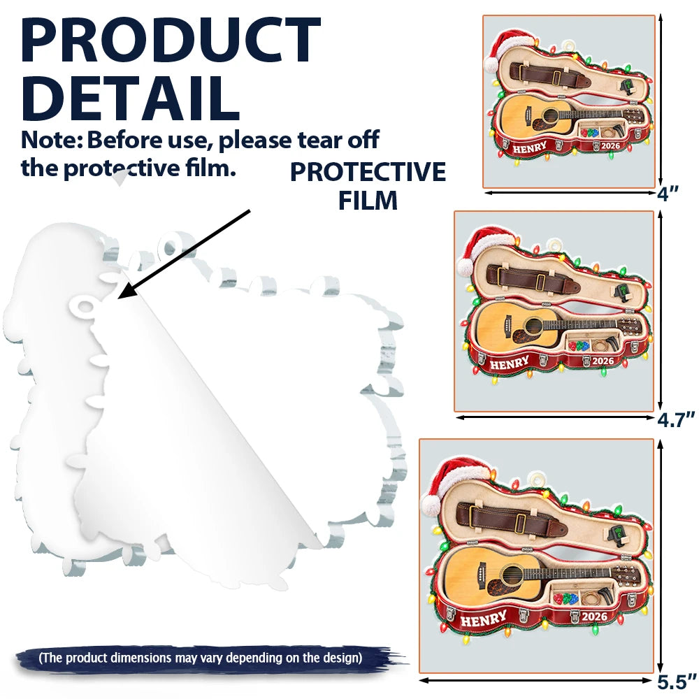 Christmas,Gift For Men,Gift For Yourself,Gifts For Him,Guitar,Happy,Icon,Music - Christmas Gift For Guitar Lovers - Personalized Guitar Case Acrylic Ornament