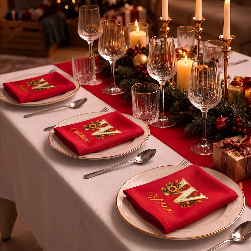 Family,Happy,Icon,Indoor Decor,Thanksgiving - Thanksgiving Table Setting For Family Gathering - Personalized Monogram Reusable Napkin