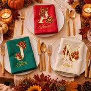 Family,Happy,Icon,Indoor Decor,Thanksgiving - Thanksgiving Table Setting For Family Gathering - Personalized Monogram Reusable Napkin