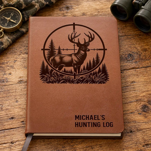 Gift For Men,Gift For Yourself,Gifts For Him,Happy,Hunting,Icon,Top Market - Gift For Hunters Husband Dad Grandpa - Personalized Hunting Log Leather Journal
