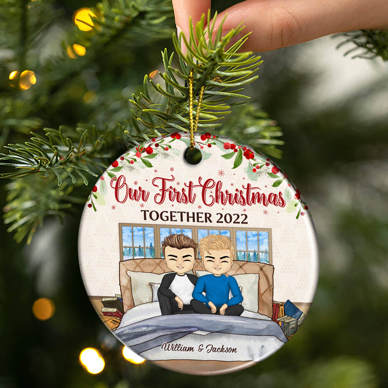 Our First Christmas Together - Christmas Gift For Couple - Personalized Custom Circle Ceramic Ornament