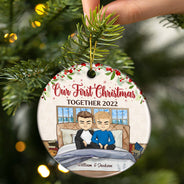 Our First Christmas Together - Christmas Gift For Couple - Personalized Custom Circle Ceramic Ornament