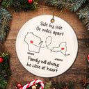 Side By Side Or Miles Apart - Christmas Gift For Family - Personalized Circle Ceramic Ornament