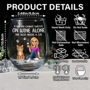 Happy,Gift For Wife,Gift For Women,Pet Lovers,Cat Lovers,Cat Mom,Gift For Mother,Gift For Yourself - A Woman Cannot Survive On Wine Alone Cat Mom Animate - Personalized Stemless Wine Glass