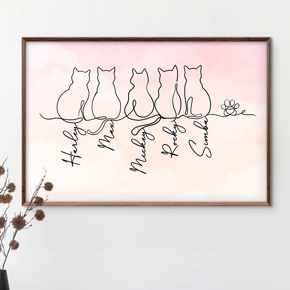 Pet Lovers,Pet Mom,Pet Dad,Cat Lovers,Cat Mom,Cat Dad,Happy - Adorable Cat Line - Personalized Poster