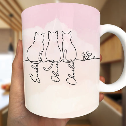 Adorable Cat Line - Personalized White Edge-to-Edge Mug