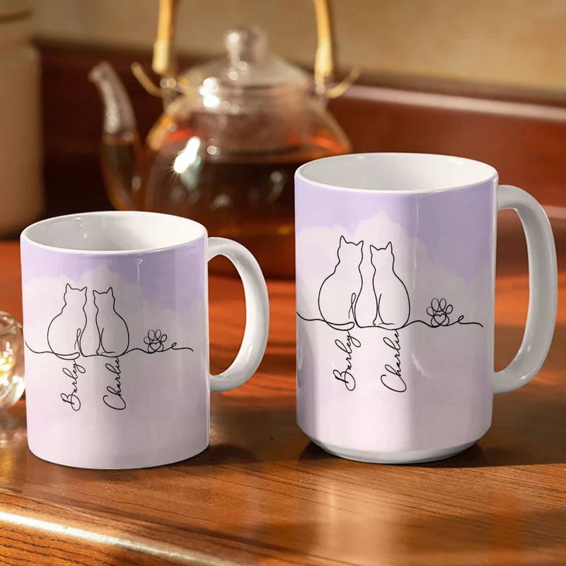 Cat Lovers, Cat Mom, Cat Dad, Pet Lovers, Pet Mom, Pet Dad, Happy - Adorable Cat Line - Personalized White Edge-to-Edge Mug