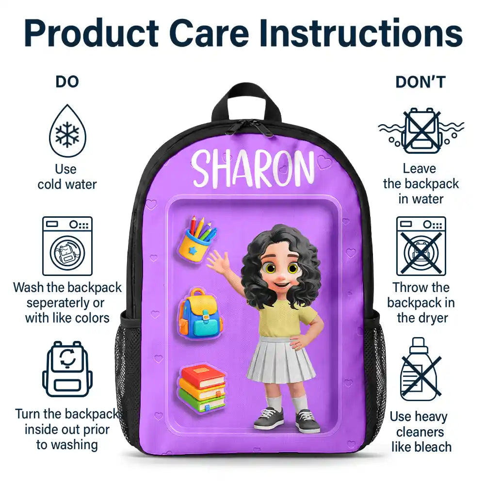 Adorable,Back To School,Gift For Kids,Vector - Adorable Kid Getting Ready For School - Personalized Kids Backpack