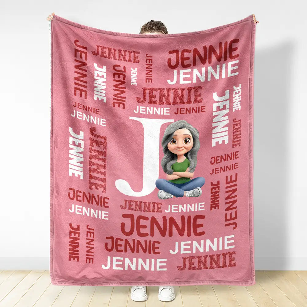 Adorable,Indoor Decor,Back To School,Gift For Kids,Vector - Adorable Kid Sitting With Letter & Name - Personalized Fleece Blanket, Sherpa Blanket