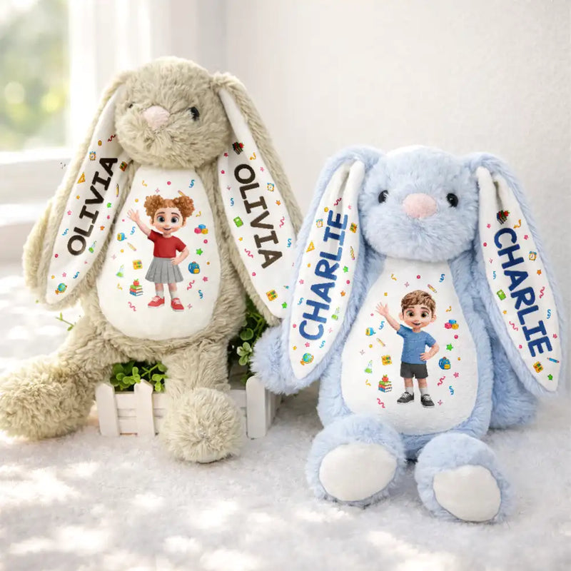 Back To School, Parents, Adorable, Vector - Adorable Kids Back To School - Personalized Soft Toy Bunny