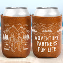 Gift For Couples,Gift For Husband,Old Couples,Gift For Wife,Gift For Boyfriend,Gift For Girlfriend,LGBT,Love - Adventure Partners For Life - Personalized Leather Can Cooler