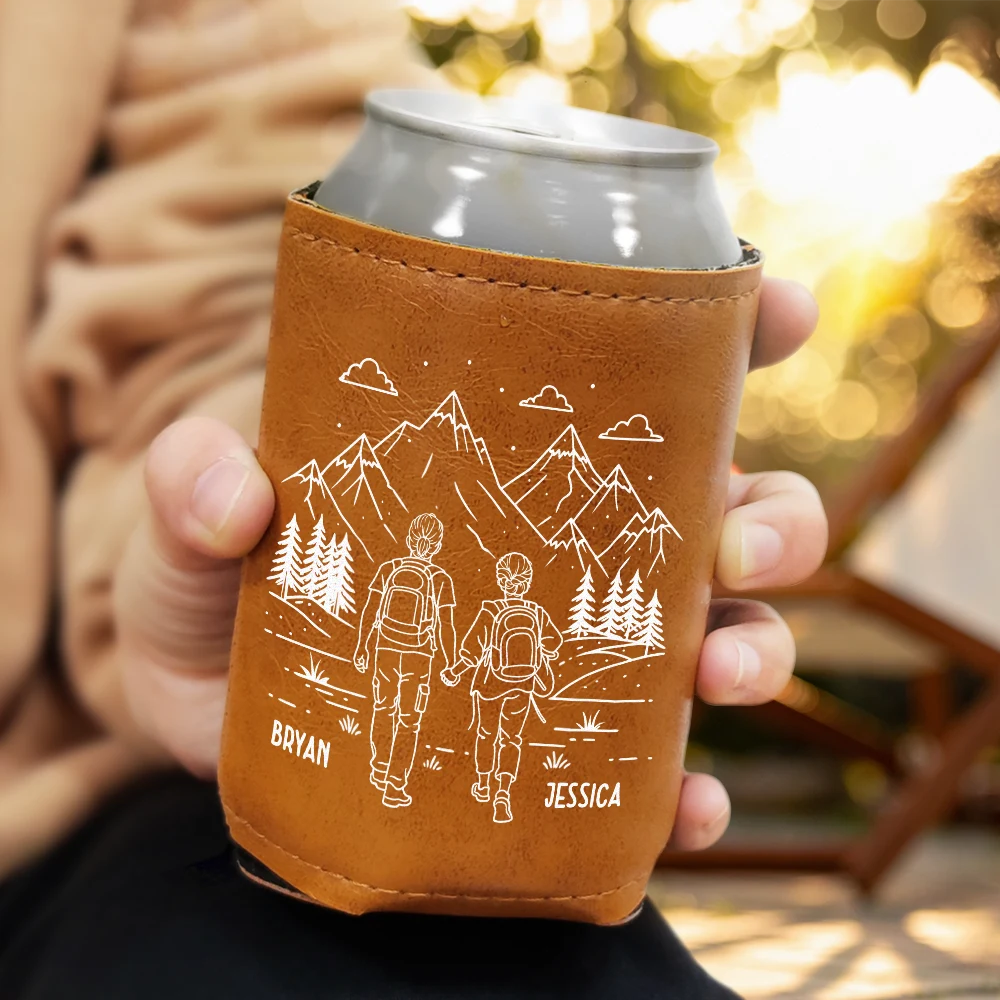 Gift For Couples,Gift For Husband,Old Couples,Gift For Wife,Gift For Boyfriend,Gift For Girlfriend,LGBT,Love - Adventure Partners For Life - Personalized Leather Can Cooler