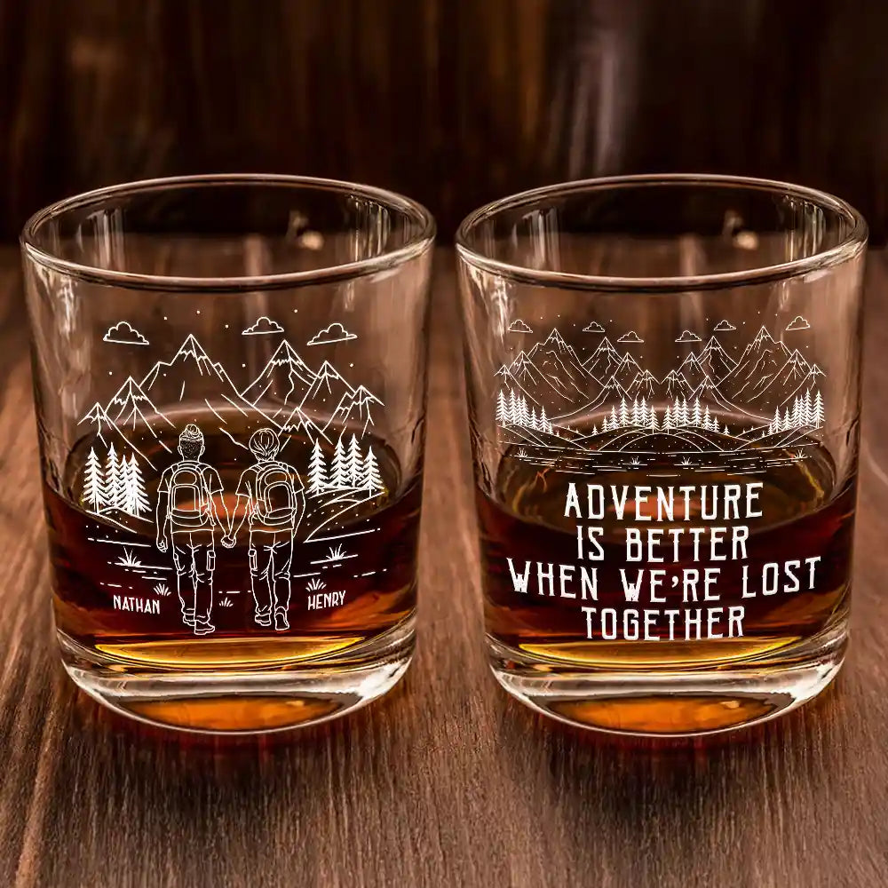 Gift For Couples,Old Couples,Gift For Husband,Gift For Wife,Gift For Boyfriend,Gift For Girlfriend,Happy - Adventure Partners For Life - Personalized Whiskey Glass