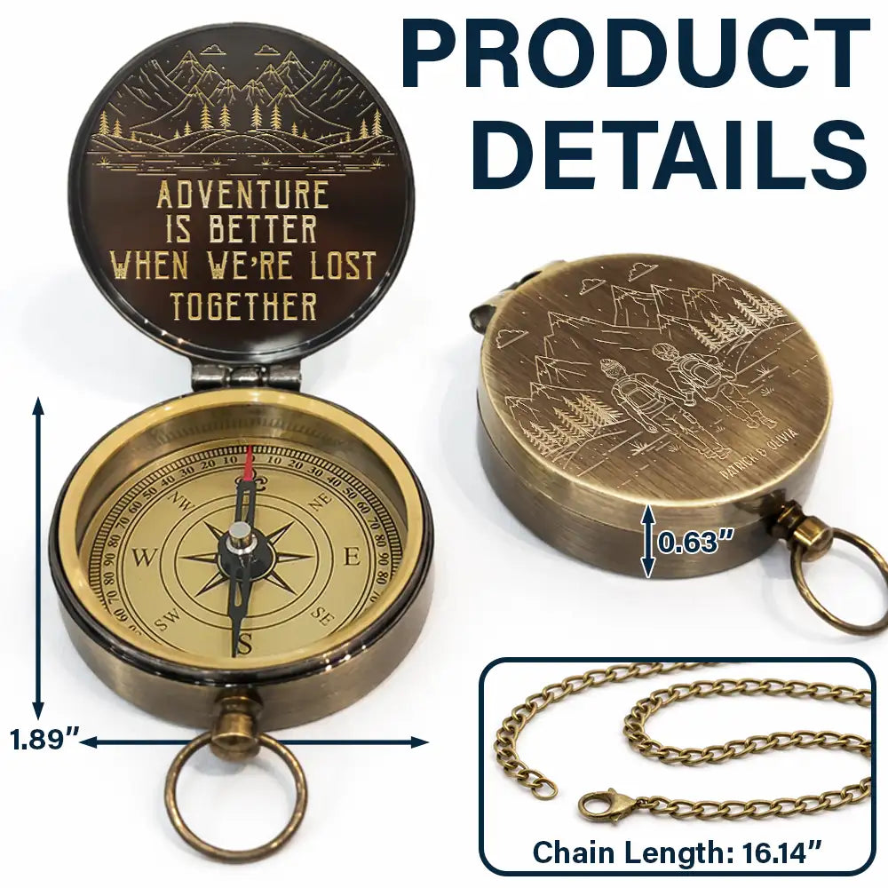 Camping,Campsite,Happy,Gift For Couples,Gift For Husband,Gift For Wife,Gift For Boyfriend,Gift For Girlfriend - Adventure Partners For Life Sketch - Personalized Engraved Brass Compass