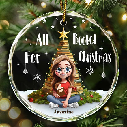 All Booked For Christmas - Personalized Circle Glass Ornament