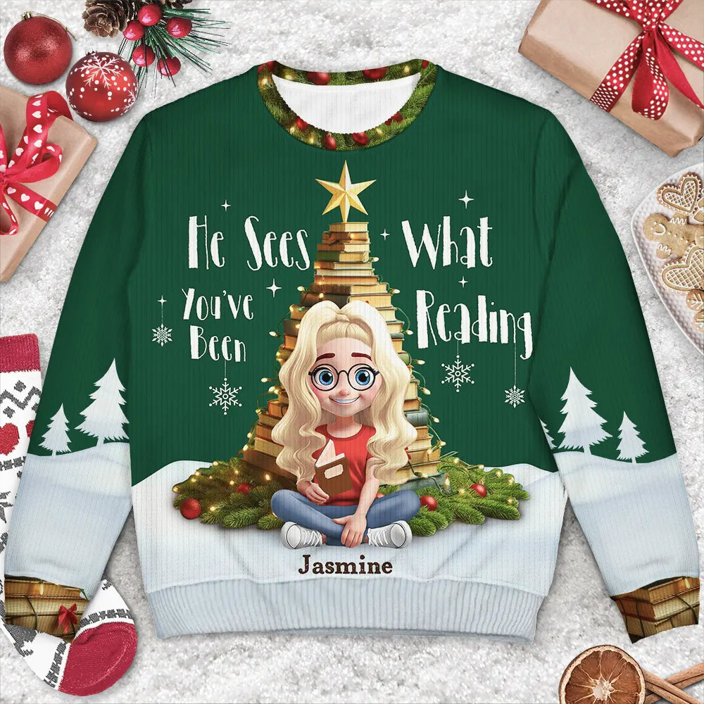 Gift For Yourself,Gift For Women,Gift For Men,Reading,Funny,Christmas - All Booked For Christmas - Personalized Unisex Ugly Sweater