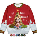 Gift For Yourself,Gift For Women,Gift For Men,Reading,Funny,Christmas - All Booked For Christmas - Personalized Unisex Ugly Sweater