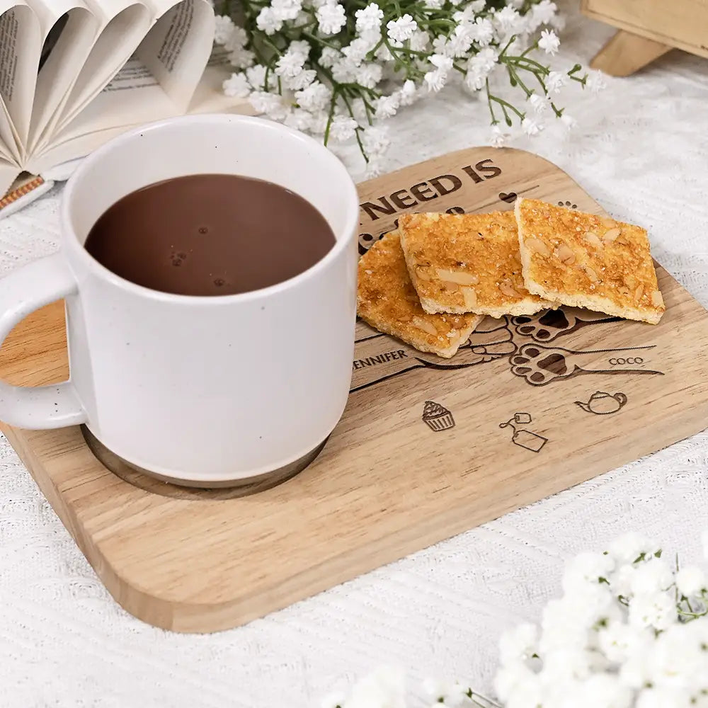 Dog Lovers,Dog Mom,Pet Lovers,Pet Mom,Pet Dad - All I Need Is Coffee And My Dogs - Personalized Serving Board With Cup Holder