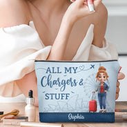 Gift For Yourself,Gift For Women,Gift For Men,Travel,Happy - All My Charging Sh*t - Personalized Cosmetic Bag