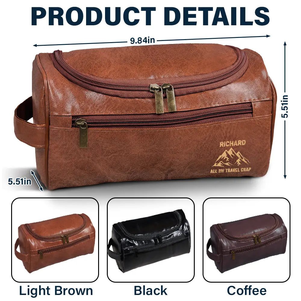 Gift For Men,Travel,Cruising,Happy,Icon - All My Cruise Crap Monogram - Personalized Leather Toiletry Bag