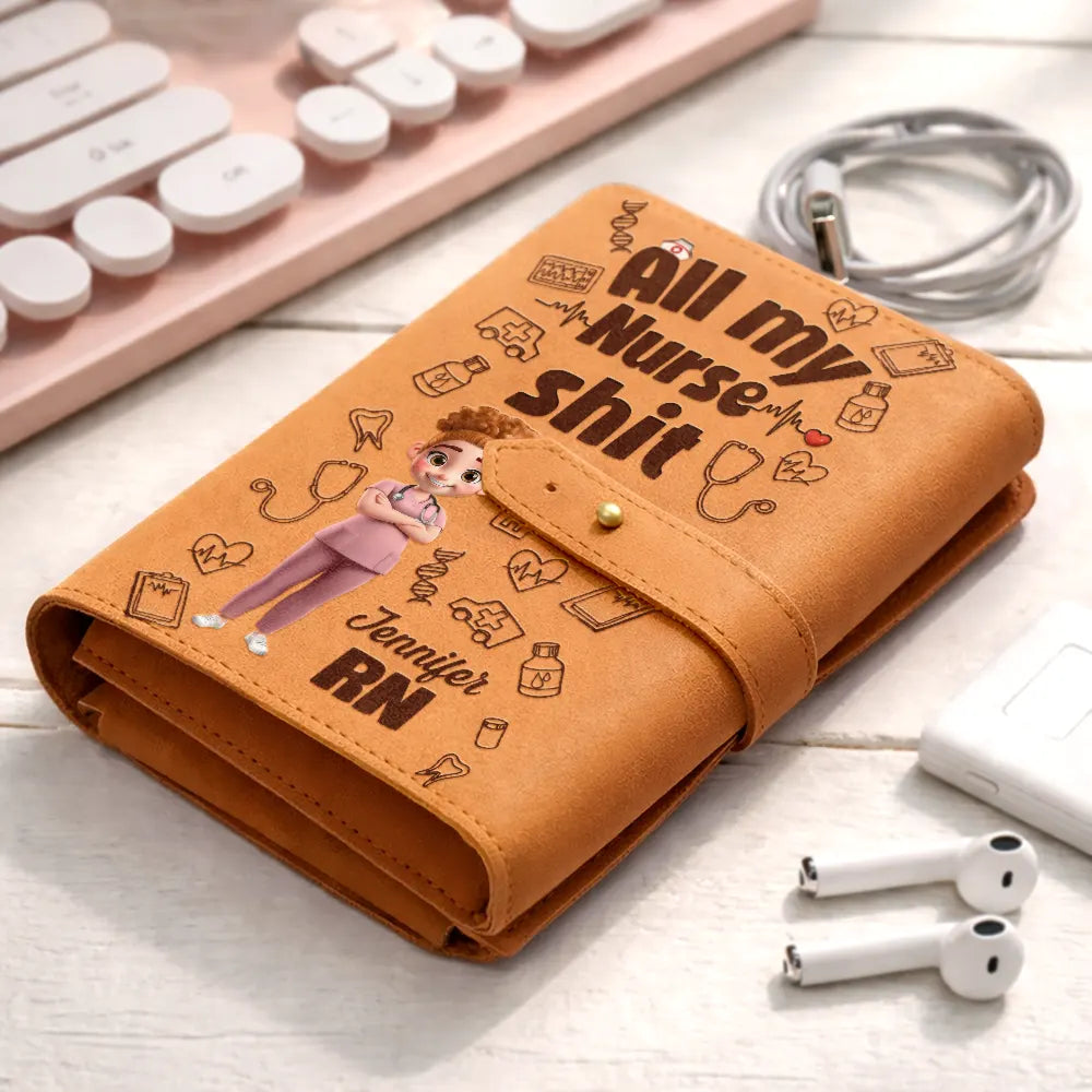 Nurse,Gift For Yourself,Gift For Women,Gift For Men,Happy - All My Nurse Sh*t - Personalized Leather Cable Bag