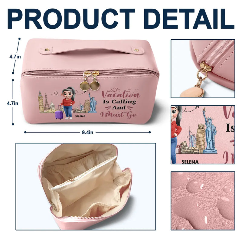 Travel,Gift For Yourself,Gift For Women,Happy - All My Travel Crap - Personalized Leather Makeup Bag