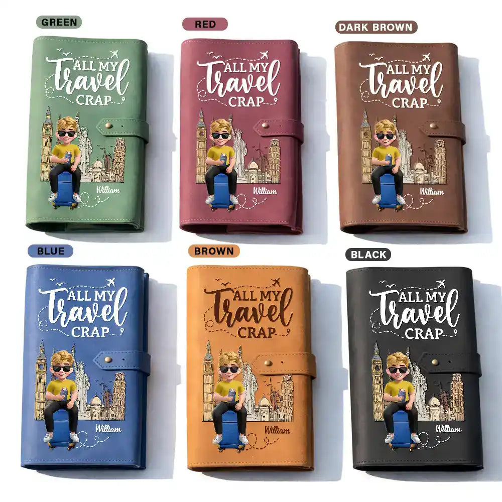 Gift For Yourself,Gift For Women,Gift For Men,Travel,Happy - All My Travel Crap Woman Man - Personalized Leather Cable Bag