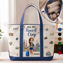 Travel,Gift For Yourself,Gift For Women,Vector,Happy - All My Travel Crap - Personalized Fabric Tote Bag
