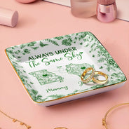 Gift For Mother,Mom - Children,Long Distance,Happy - Always Under The Same Sky Toile Pattern - Personalized Ring Dish