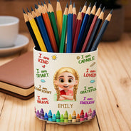 Gift For Kids,Happy - I Am Kind I Am Smart - Personalized Rotating Pen Holder