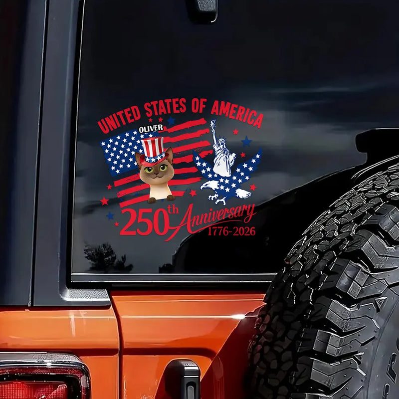 Pet Lovers,Happy,America 250th,Independence Day - America 250 Anniversary Dog Cat Lover - Personalized Decor Decal