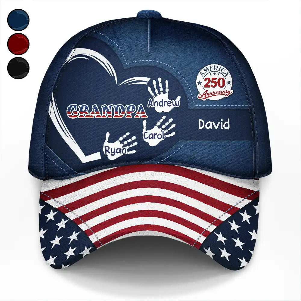 America 250 Anniversary Grandpa Dad Kids Handprints - Personalized Classic Cap