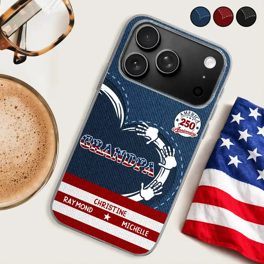 America 250 Anniversary Grandpa Dad Kids Handprints - Personalized Clear Phone Case