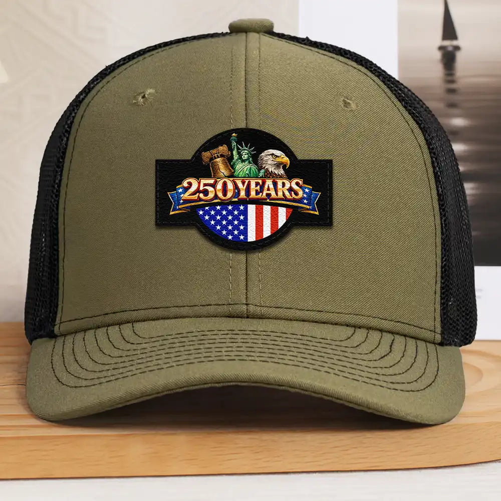 Gift For Yourself,Gift For Women,Gift For Men,Independence Day,America 250th,No Custom,Happy - America 250 Years Anniversary USA Symbols - Leather Patch Hat