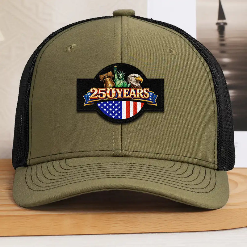 Gift For Yourself,Gift For Women,Gift For Men,Independence Day,America 250th,No Custom,Happy - America 250 Years Anniversary USA Symbols - Leather Patch Hat