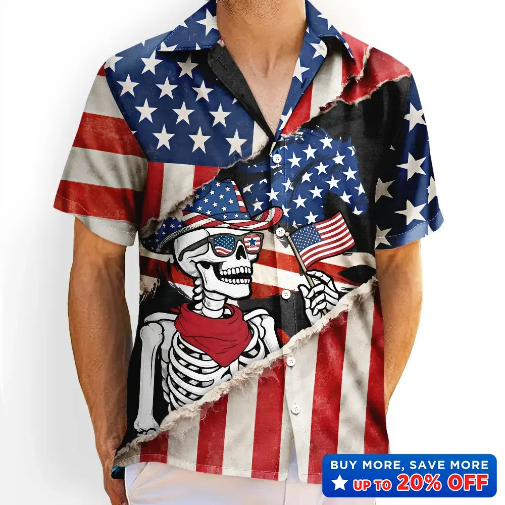 Gift For Yourself, Gift For Women, Gift For Men, Independence Day, America 250th, Happy, No Custom - America 250 Years Cowboy Skeleton - Hawaiian Shirt