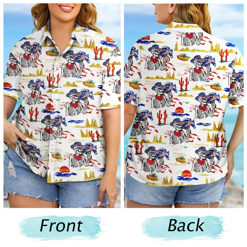 Gift For Yourself,Gift For Women,Gift For Men,Independence Day,America 250th,Happy,No Custom - America 250 Years Cowboy Skeleton Pattern - Hawaiian Shirt