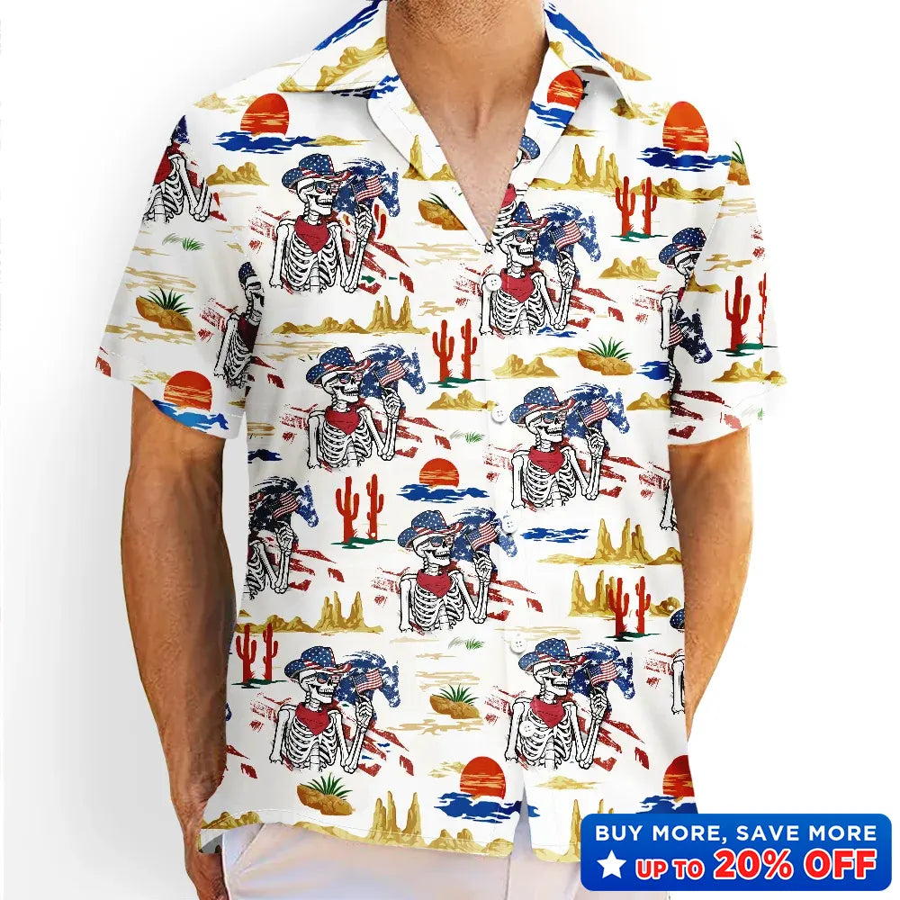 America 250 Years Cowboy Skeleton Pattern - Hawaiian Shirt