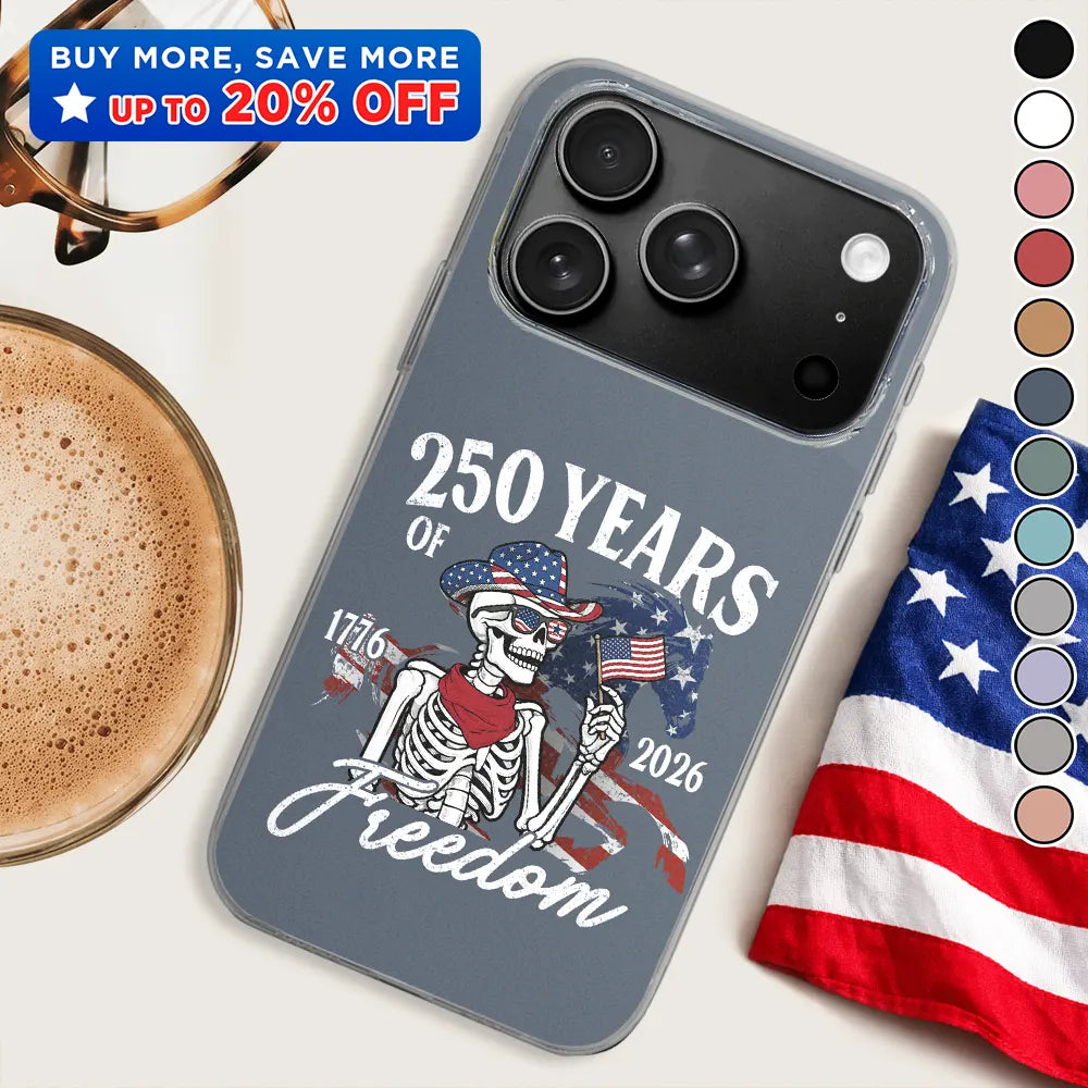 Gift For Yourself,Gift For Women,Gift For Men,Independence Day,America 250th,Happy,No Custom - America 250 Years Of Freedom Cowboy Skeleton - Clear Phone Case