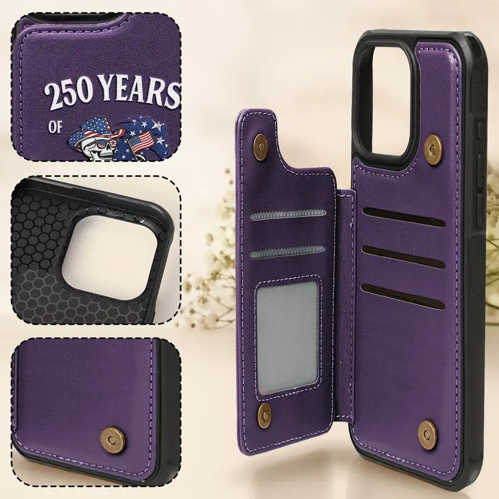Gift For Yourself,Gift For Women,Gift For Men,Independence Day,America 250th,Happy,No Custom - America 250 Years Of Freedom Cowboy Skeleton - Leather Flip Wallet Phone Case