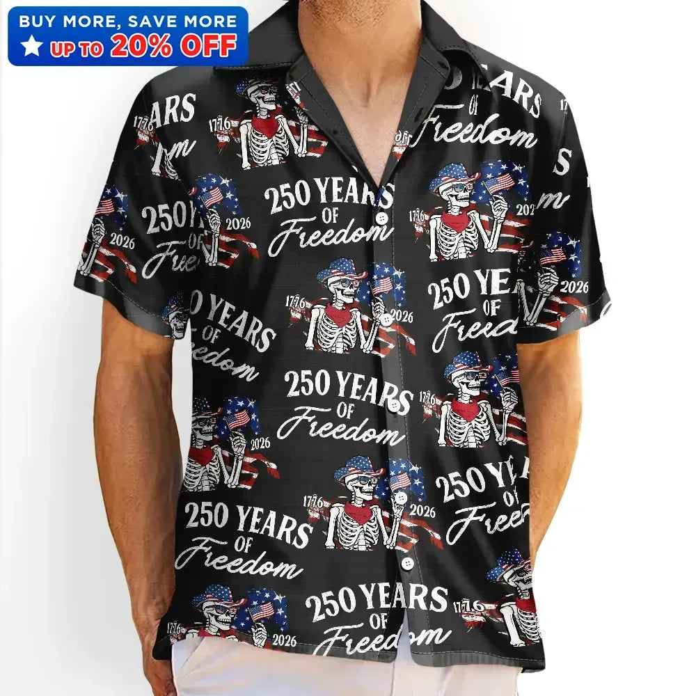 America 250 Years Of Freedom Cowboy Skeleton - Hawaiian Shirt