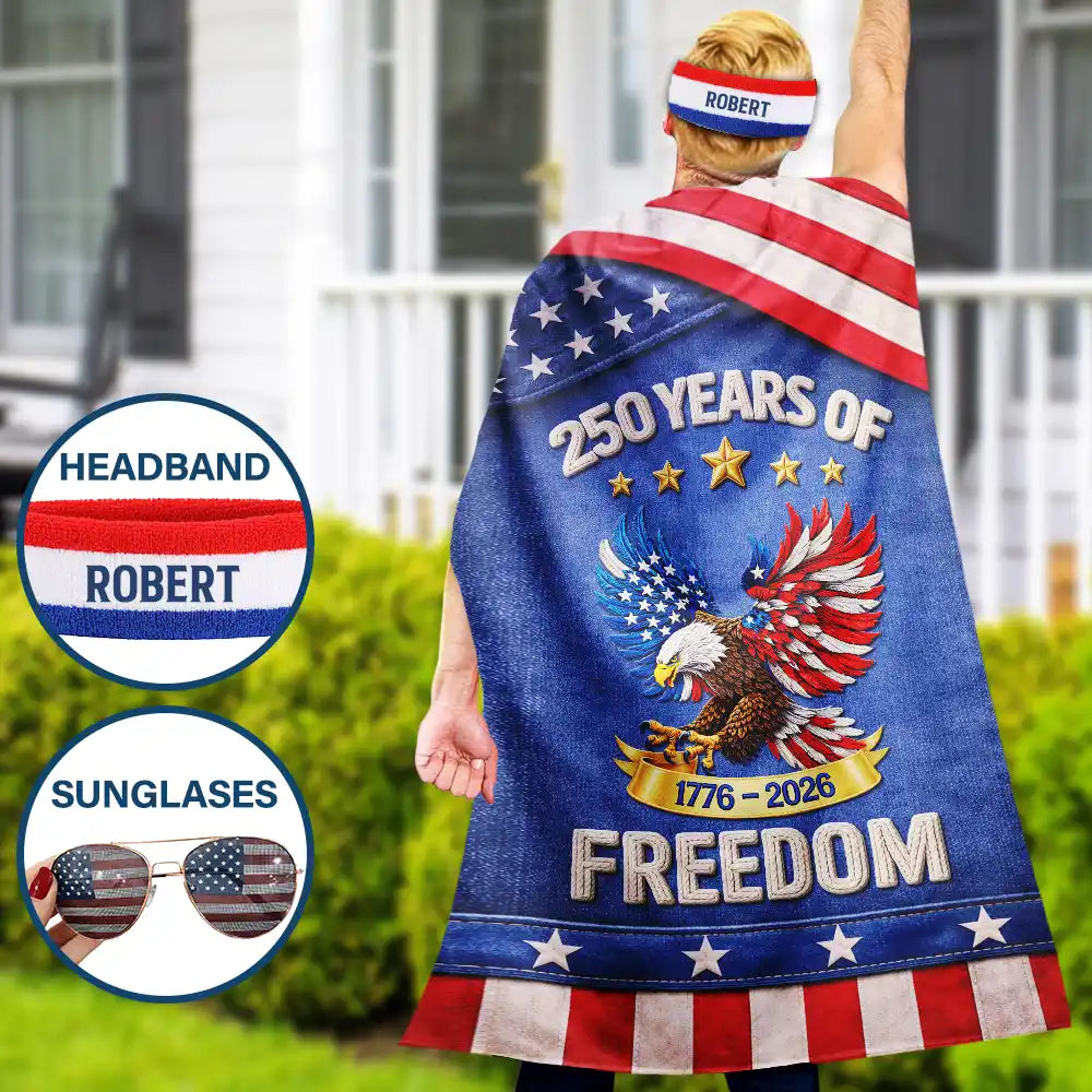 America 250 Years Of Freedom Embroidered Effect Print - Personalized Costume Cape