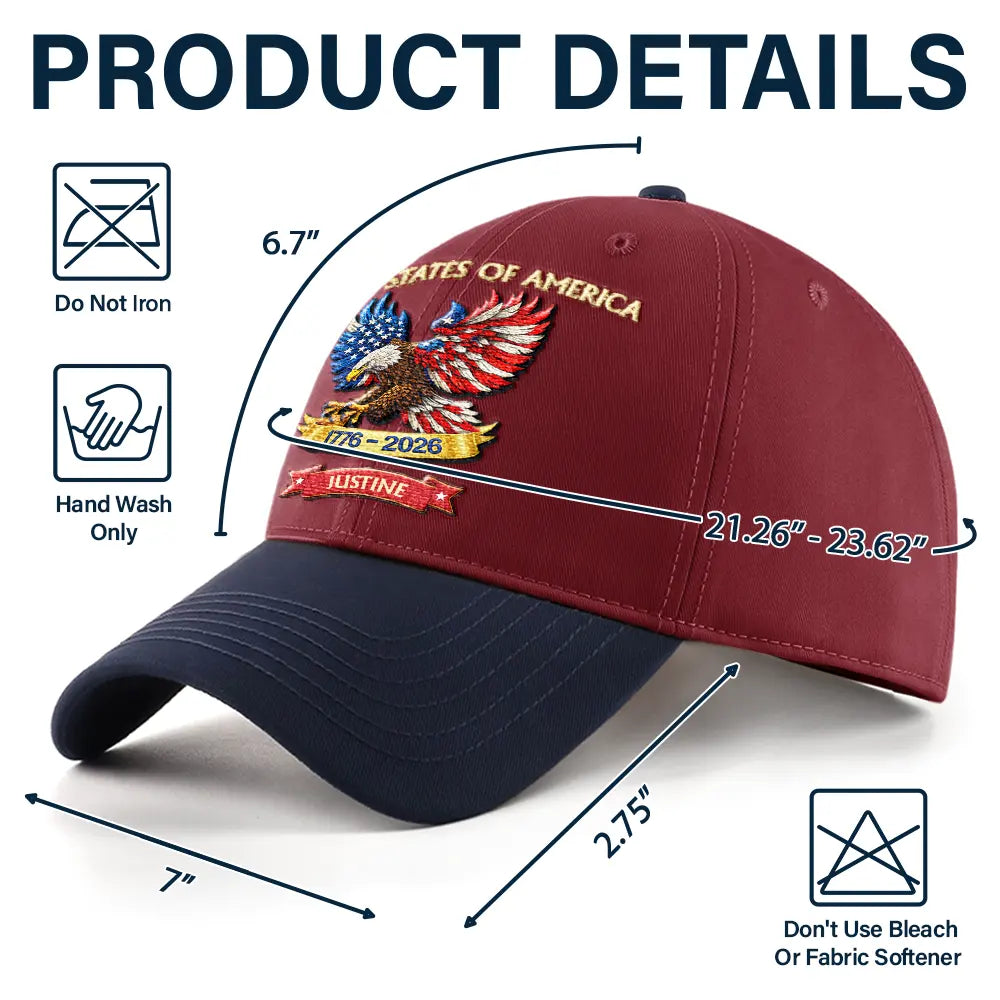America 250th, Independence Day, Gift For Yourself, Proud, Custom Text - America 250th Anniversary - Personalized Embroidered Two Tone Cap