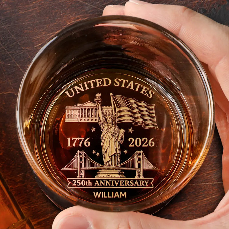America 250th,Independence Day,Gift For Men,Gift For Yourself,Proud,Custom Text - America 250th Anniversary - Personalized Whiskey Glass