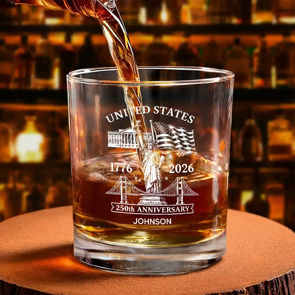 America 250th,Independence Day,Gift For Men,Gift For Yourself,Proud,Custom Text - America 250th Anniversary - Personalized Whiskey Glass