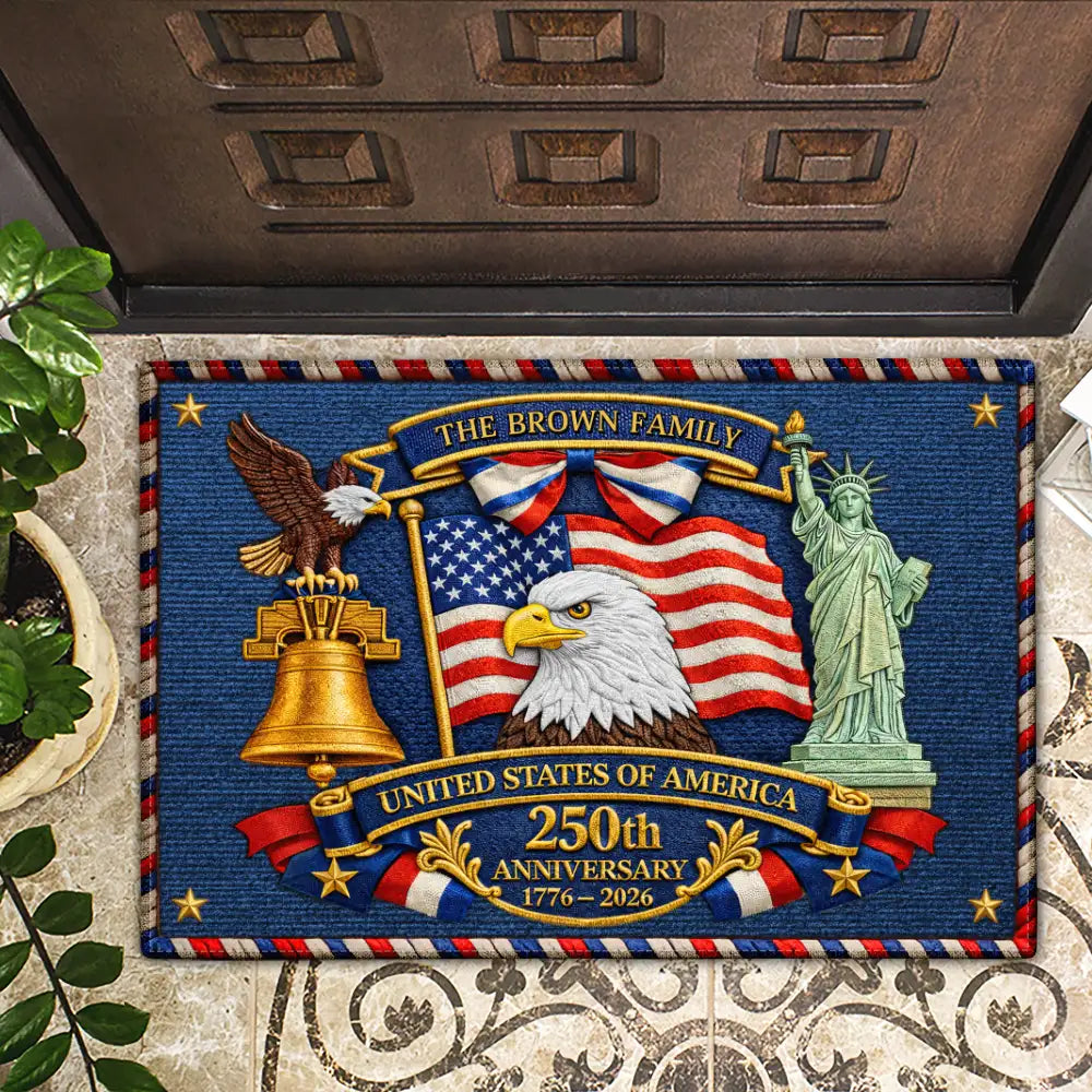Family, Parents, Gift For Grandparents, Happy - America 250th Anniversary Family - Personalized Doormat
